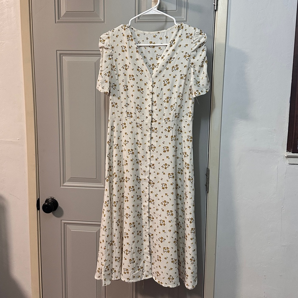SHEIN White Floral Midi Dress